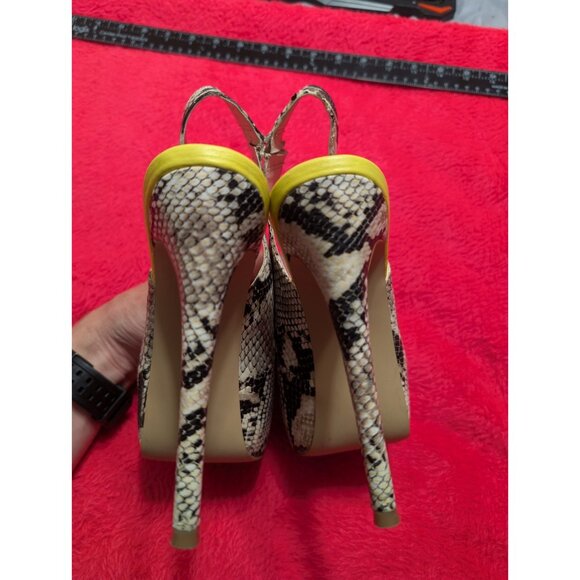 Steve Madden ADIN Snakeskin Neon Yellow Platform Peep Toe Slingback Heels 8M - Picture 5 of 9